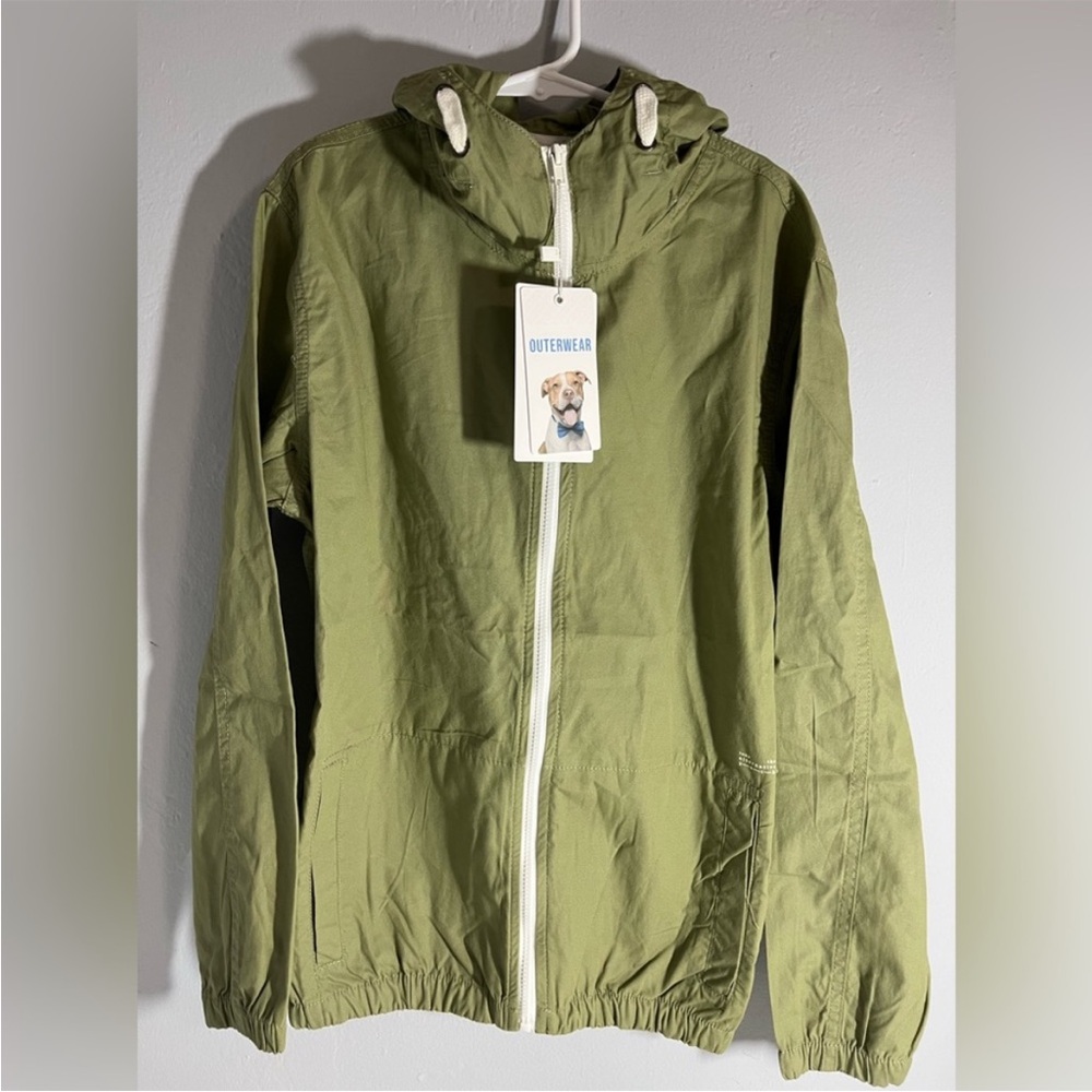 DENIM & FLOWER Girls Lightweight Army Green Zip-up Jacket W/ Hood Size 13/14 NWT